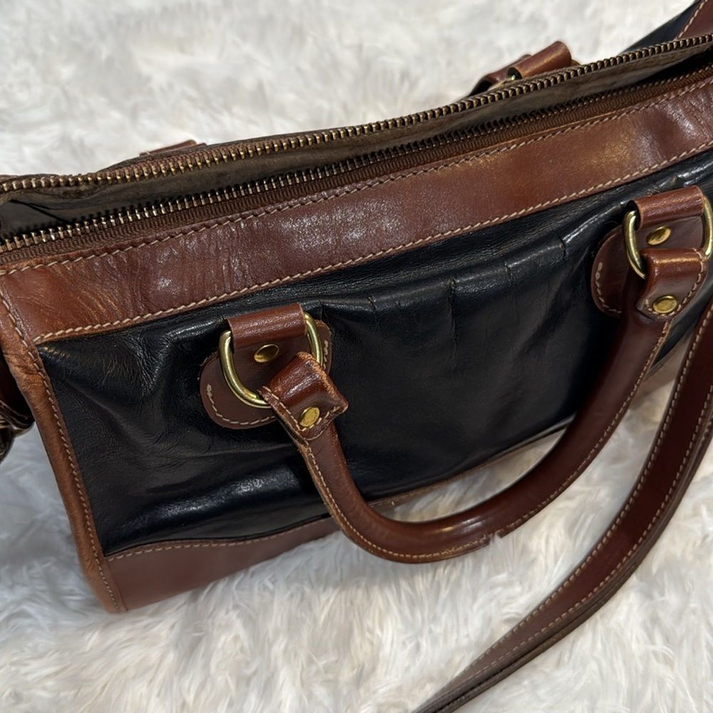 Brahmin Vintage Leather Satchel Crossbody Bag Black Brown Pre-Loved - Picture 15 of 16